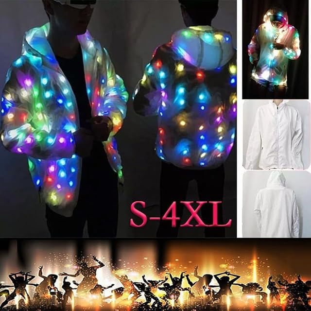 Foto 8 de 8 de HVFGXY Abrigo luminoso con luz LED, chaqueta de DJ con capucha para mujer y hombre, ropa de exterior