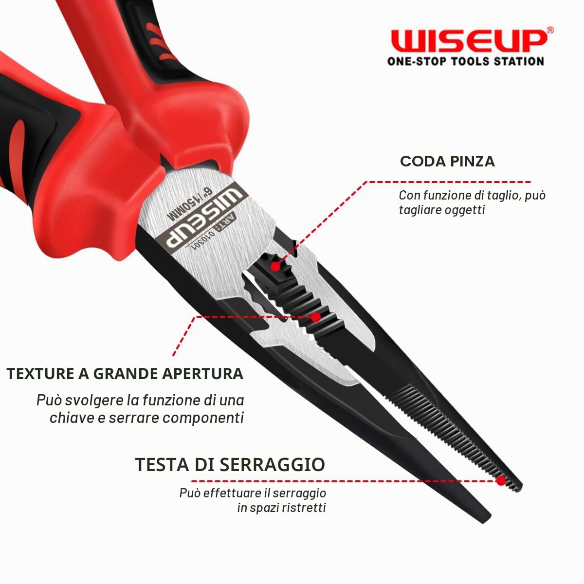 WISEUP 3 in 1 Pinza professionali, 150mm pinze industriali CR-V, pinze antiscivolo e antiruggine, ergonomiche pinze per bigiotteria, pinza elettricista multifunzione