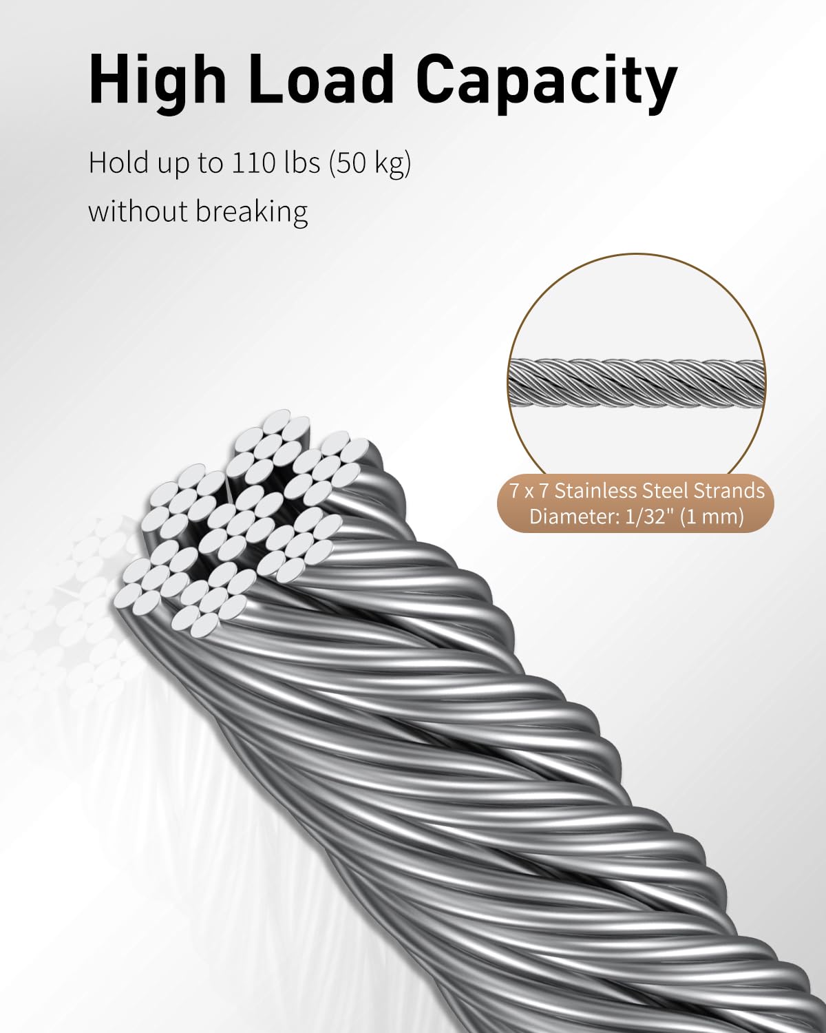 Uniclife Picture Hanging Wire, 30 m x 1 mm, Picture Wire Kit with D-Ring Hangers, Stainless Steel Wires Rope for up to 50 kg - Image 3