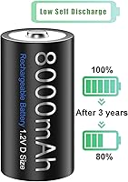 Vista 8 de Baterías recargables D con cargador, cargador de batería universal para pilas AA AAA 9V D C con 4 baterías NiMH D