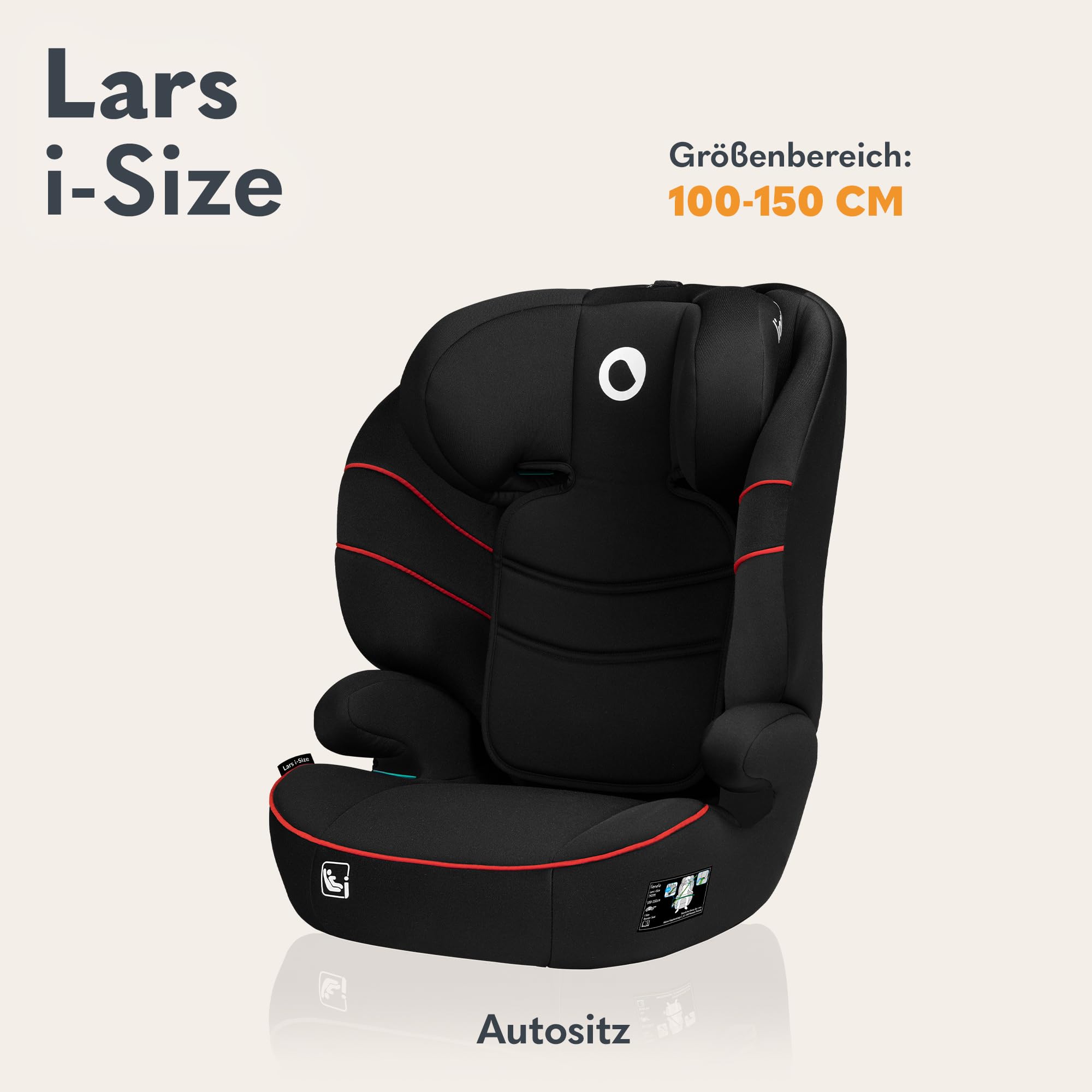 LIONELO LARS i-Size Kinderautositz 100–150 cm, Gruppe 2 3 | Seitenschutz 10 Grad, Kopfstützenverstellung, bequeme Armlehnen, abnehmbare Rückenlehne