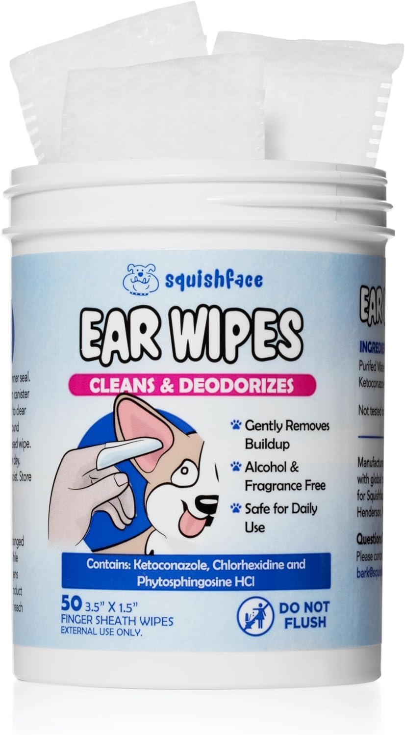 Dog Ear Relief Individual Finger Sheath Wipes – Non-Allergenic Ingredients & Irritation-Reducing Formula Cleans & Deodorizes, Helps Prevent Ear Itch & Odor – for All Breeds! (50 Count)