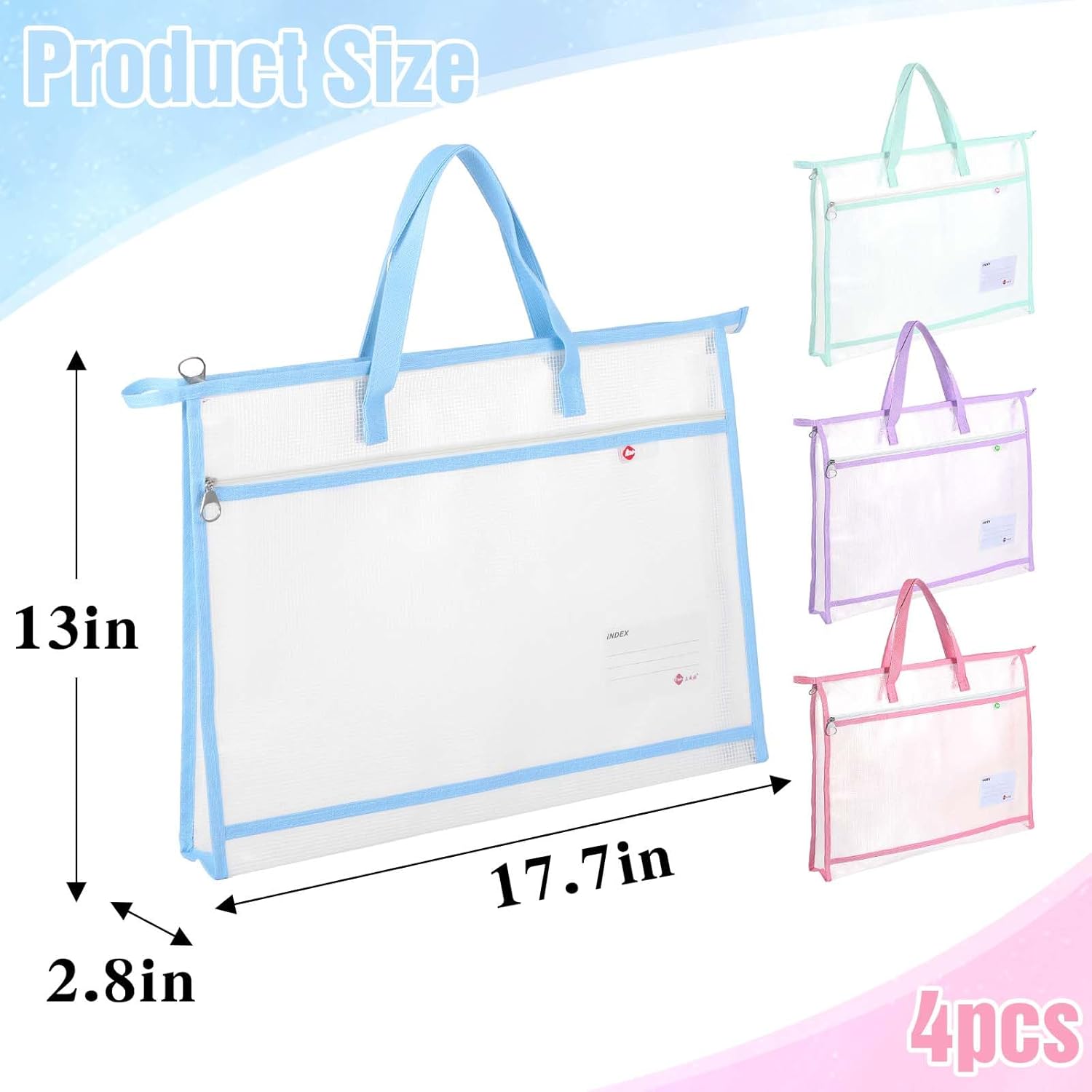 4 Pcs A3 Project Bag for Quilting Craft Storage for Quilters Clear Mesh Design Art Supply Bag Artwork Storage Organize for Artworks Charts and Teaching Material Multipurpose