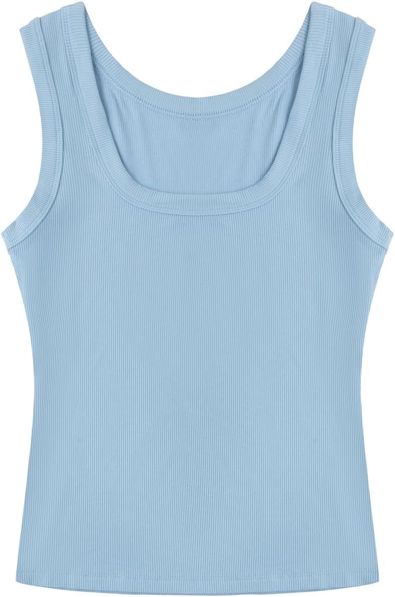 SVALIY Summer Womens Tank Tops 2024 Square Neck Fitted Sleeveless Shirts for Women Ribbed Basic Top