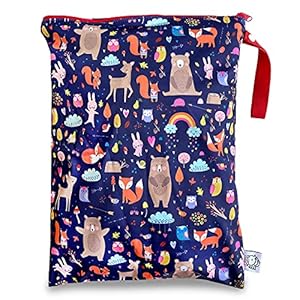 FLOCK THREE Washable and Reusable Wet Bag Diaper Bag Water Resistant Swimming Bag Pouch, Yoga Gym Bag, 12.6” x 16.5”