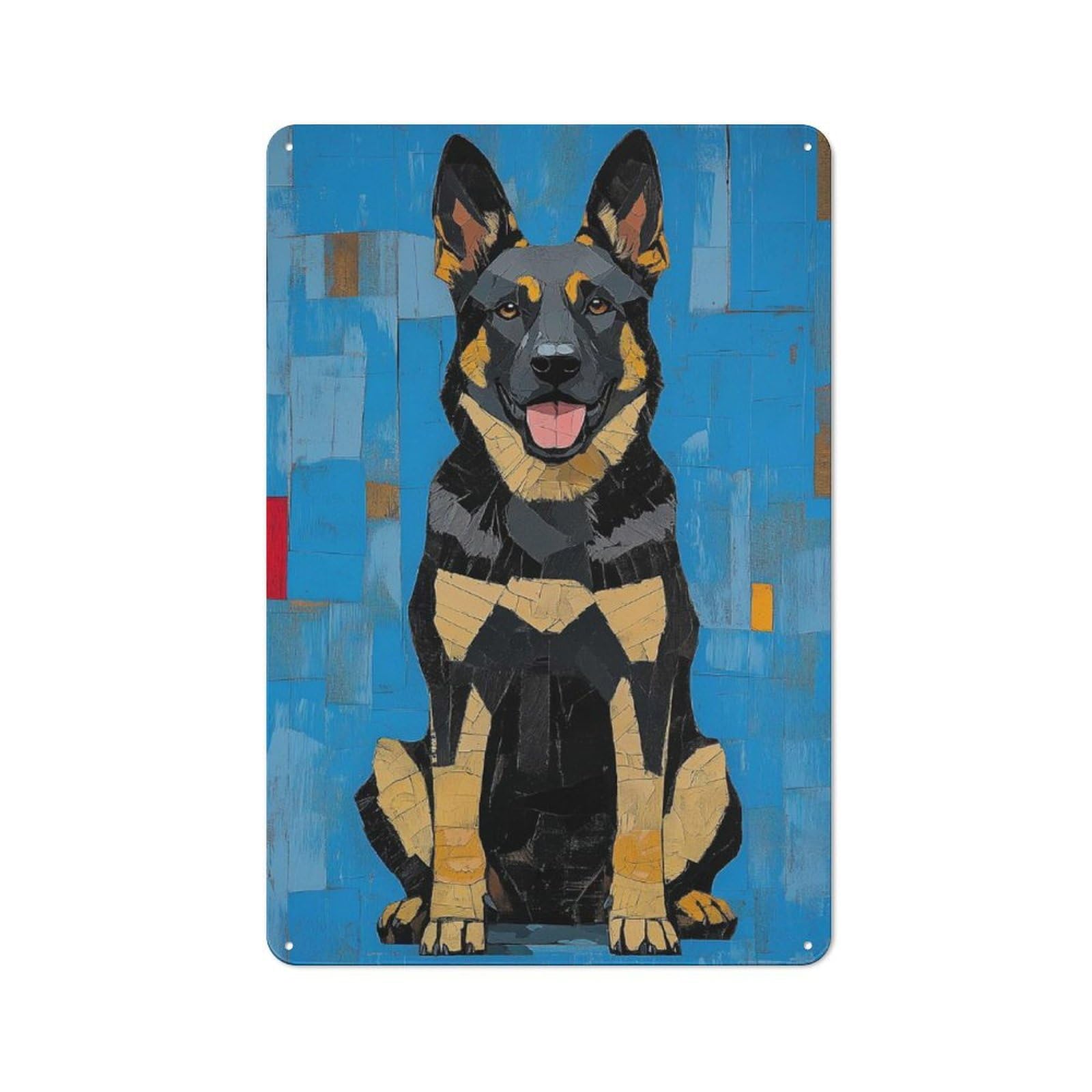 Classic Metal Wall Plaque 30x20cm Featuring German Shepherd Portrait, Creative Space Decor for Workspace, Cafe, Shop Or Desk Area