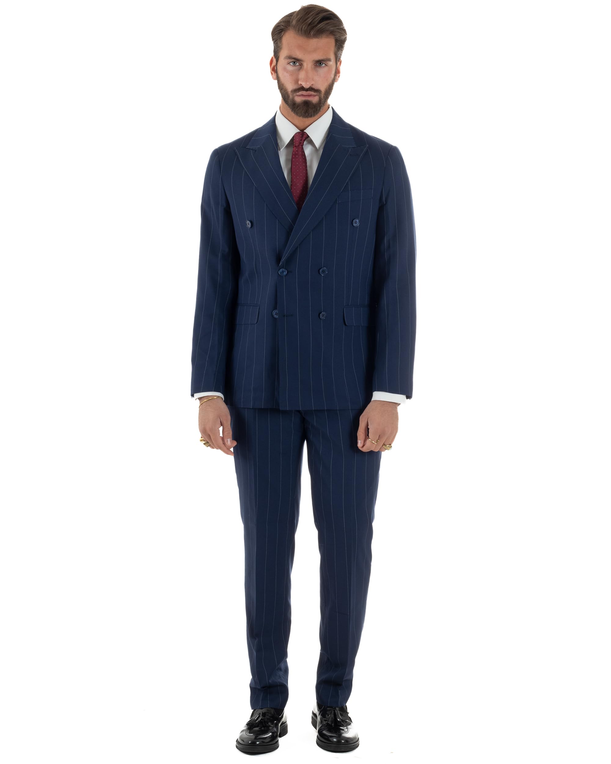 Abito Uomo Doppiopetto Gessato Completo Giacca con Pantaloni da Cerimonia Elegante