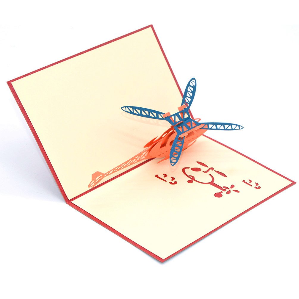Biglietto Auguri Pop-up 3D Fatto A Mano – Elicottero – Interno Bianco Per Messaggio Personale, Con Busta E Sacchetto OPP, Per Compleanno, Natale, Laurea
