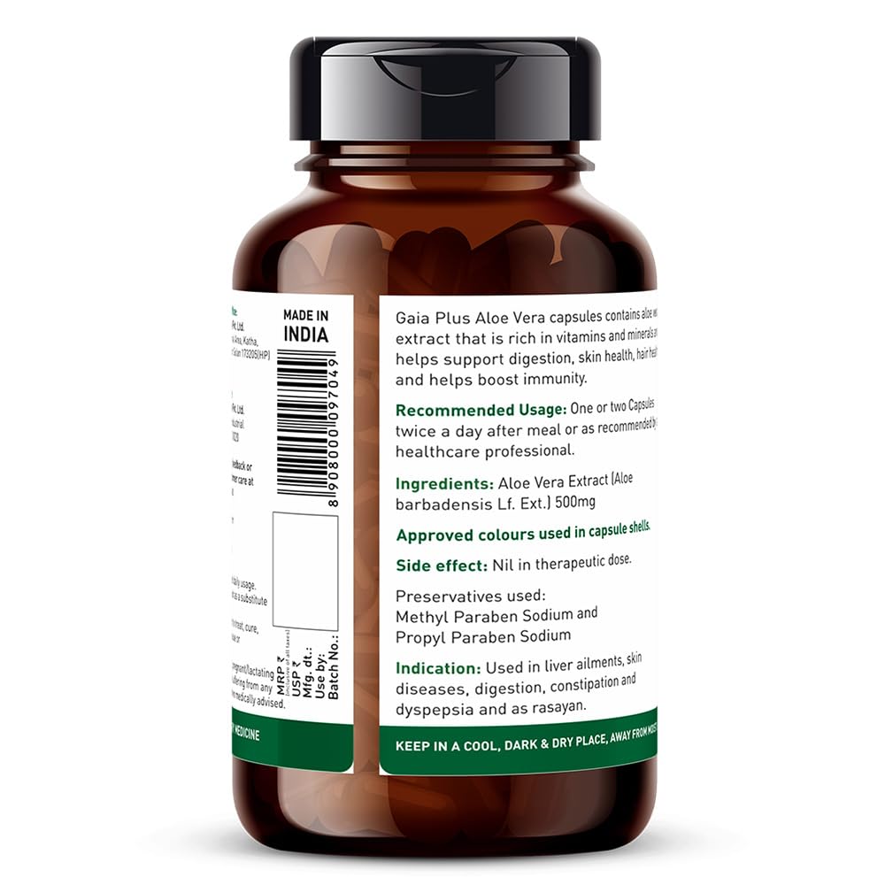 Gaia Aloe Vera Capsule - 6 60 Capsule Pack | Pure internal leaf extracts for digestive health and skin help daily complement Gaia Aloe Vera Capsule - 6 60 Capsule Pack | Pure internal leaf extracts for digestive health and skin help daily complement