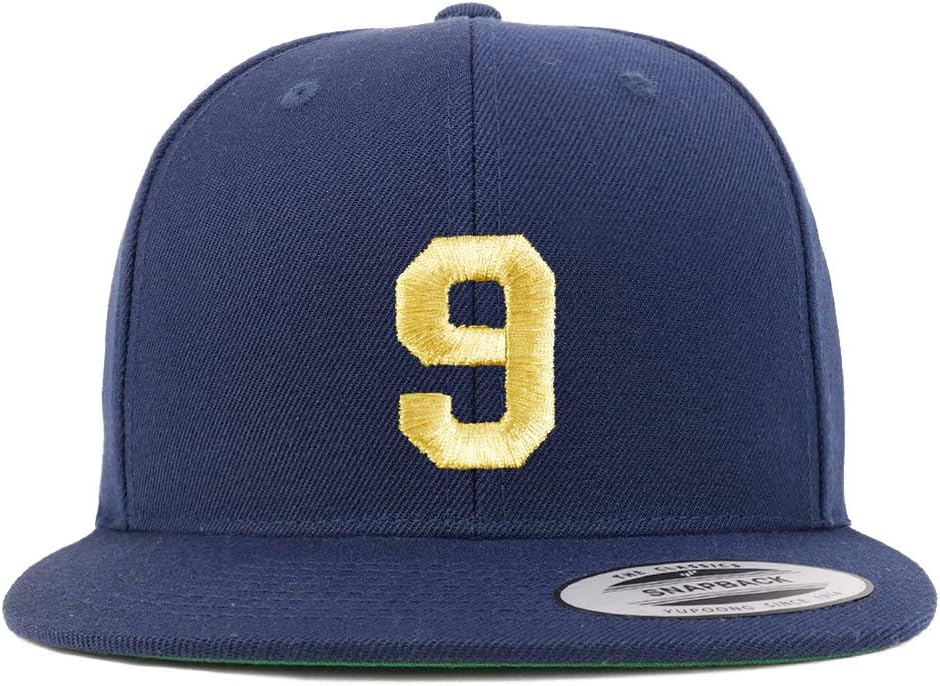 Trendy Apparel Shop Number 9 Gold Thread Flat Bill Snapback Baseball Cap