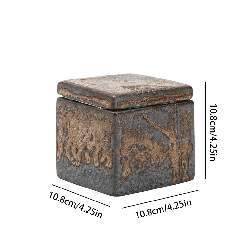 Barattoli Sale Zucchero caffè Lattina da tè Dorata in Ceramica di Pietra, Scatola Quadrata Sigillata, for retrò in