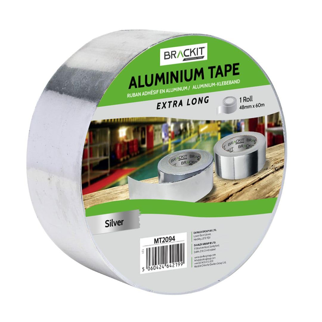 Brackit Silver 48Mm X 60M - Extra Long - Aluminum Foil Tape | Conductive, High Temp Heat-Resistant Foiled Tape Rolls For Hvac Repair, Ducts, Insulation, Dryers,…