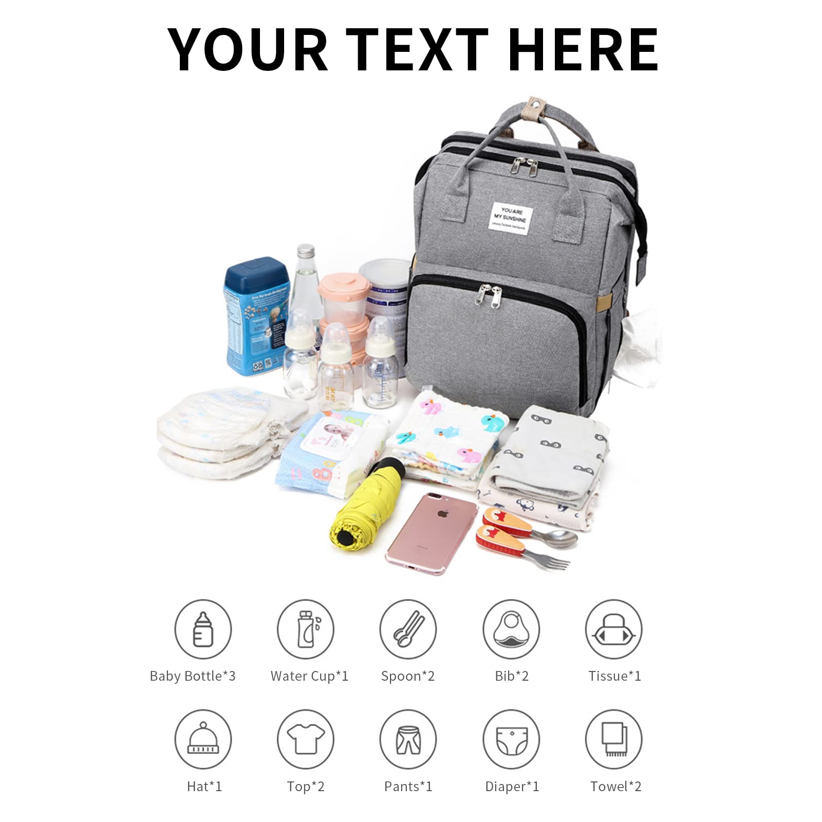 Borsa per pannolini personalizzata 3 in 1 zaino con fasciatoio multifunzione grandi borse per pannolini per bambini per ragazzi e ragazze portatile, borsa fasciatoio leggera personalizzata Regali