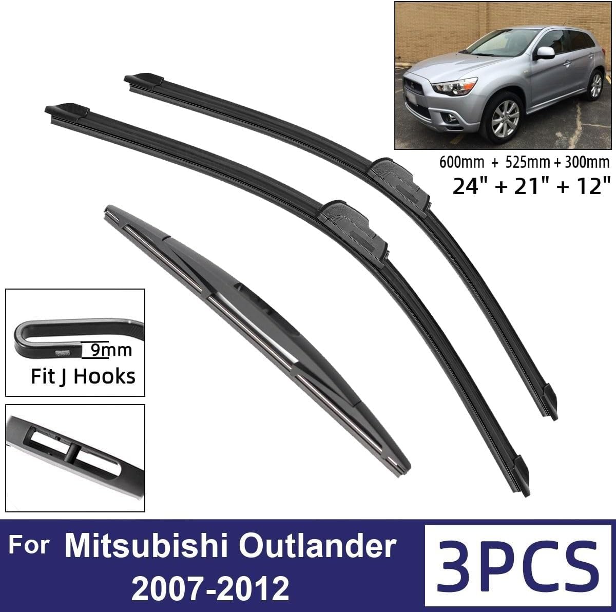 Car Wiper Compatible with Mitsubishi Outlander 2007-2012 Car Front Rear Wiper Blades Soft Rubber Windscreen Wipers Auto Windshield 24"21"12" 2010 2011 (Color : 6 wipers)