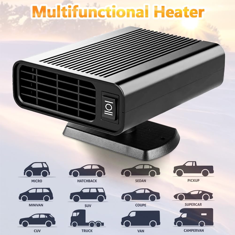 Showvigor Clima Ventola Auto 2-in-1, Riscaldatore e Ventilatore Portatile 150W, Doppia modalità Caldo/Freddo, 360° Rotazione, per Defrosting e Aria Fresca, Universale per Auto