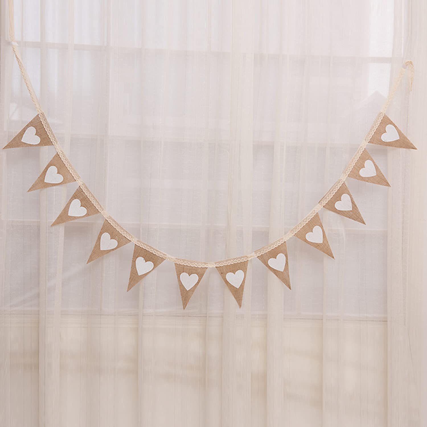 24Ft Valentine's Day Burlap Banner Red Heart Burlap Pennant Triangle Flag Garland Streamers Vintage Fireplace Wall Hanging For Valentines Wedding Birthday Anniversary Engagement Party Decorations