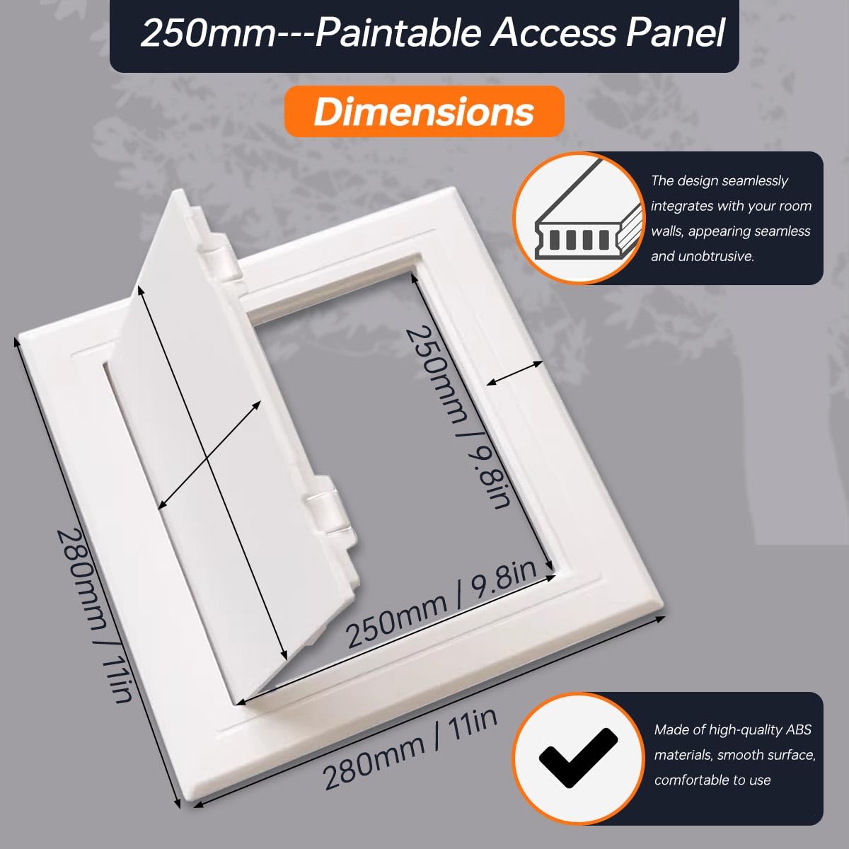 Puerta de acceso de 250 x 250 mm, puerta de inspección ABS, puerta blanca, solapa de apertura para puerta de inspección, tapa de caja de fusibles, gabinete, OD: 280 x 280 mm, paquete de 2