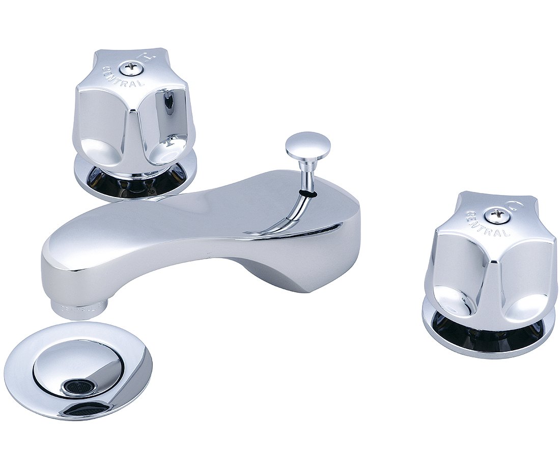 Central Brass 1125-DA Round Metal Handles-4-1/2 Low Profile Spout-Brass Pop-Up Drain Assembly, 4 1/2