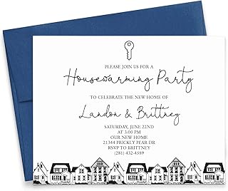 Black Silhouette Houses Housewarming Invitations with Envelopes Personalized, Modern Housewarming Party Invites Cards, Your choice of Quantity and Envelope Color