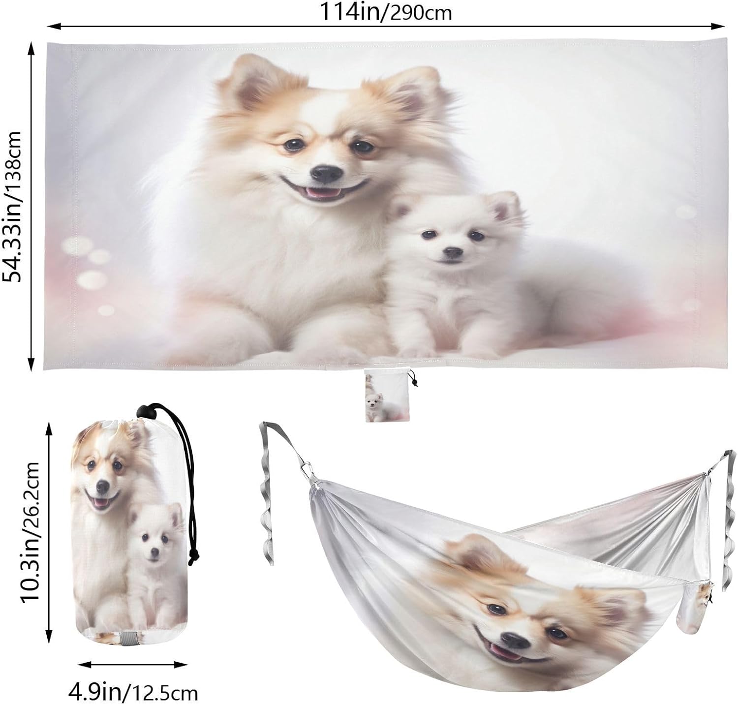 ALAZA Cute Dogs Puppy Camping Hammocks Single or 2 Person 500 lbs Portable Parachute Travel Hammock w/Tree Straps for Hiking Backpacking Indoor Outdoor