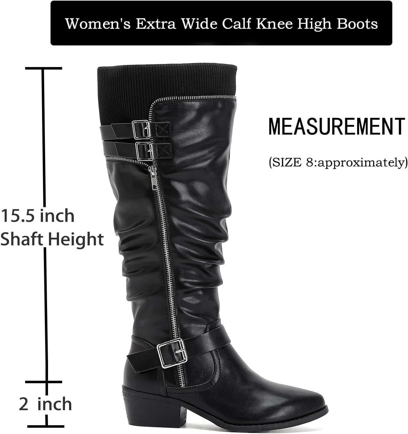 Luoika Women's Extra Wide Calf Knee High Boots, Wide Width Plus Size Knee-High Boots Low Stacked Heel Winter Fall Tall Boots. - Image 4