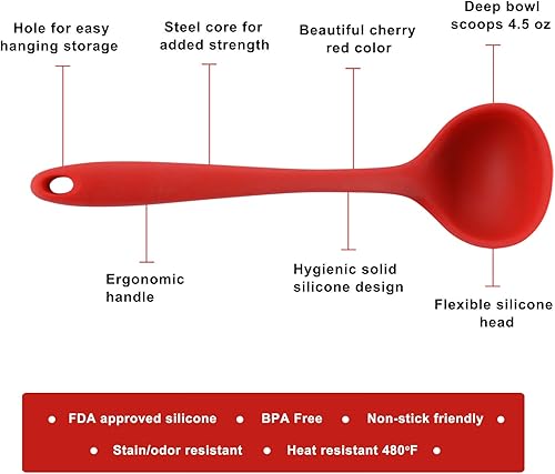 Miniatura 4 de Cuchara de silicona para sopa resistente al calor para servir con mango de revestimiento sólido
