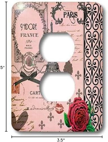 Miniatura 2 de 3dRose lsp_76593_6 pulgadas elegante vintage rosa collage de Paris Art-Eiffel Torre Roja Rosa Femenina Gótico Negro Arco y Remolinos 2 Enchufes