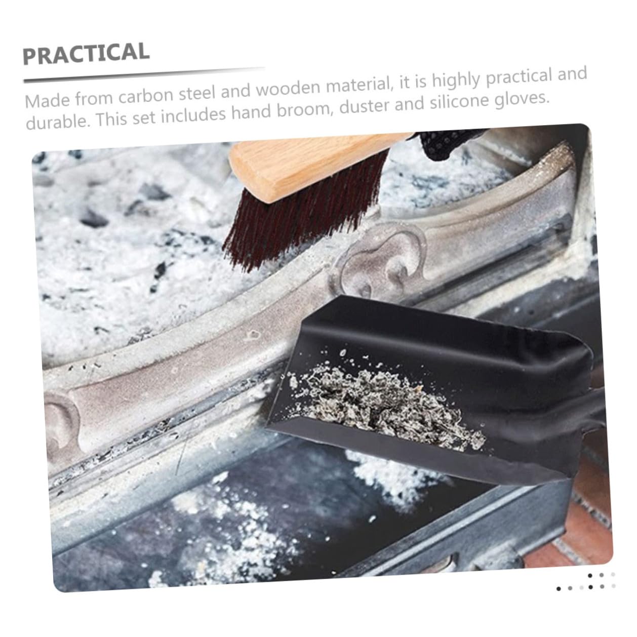 BESPORTBLE Set Strumenti per Pulizia Stufa Spolverino e Pala in Acciaio al Carbonio Spazzola in Silicone per Stufa Domestico Accessori Manico lungo e Gancio per Facile Conservazione