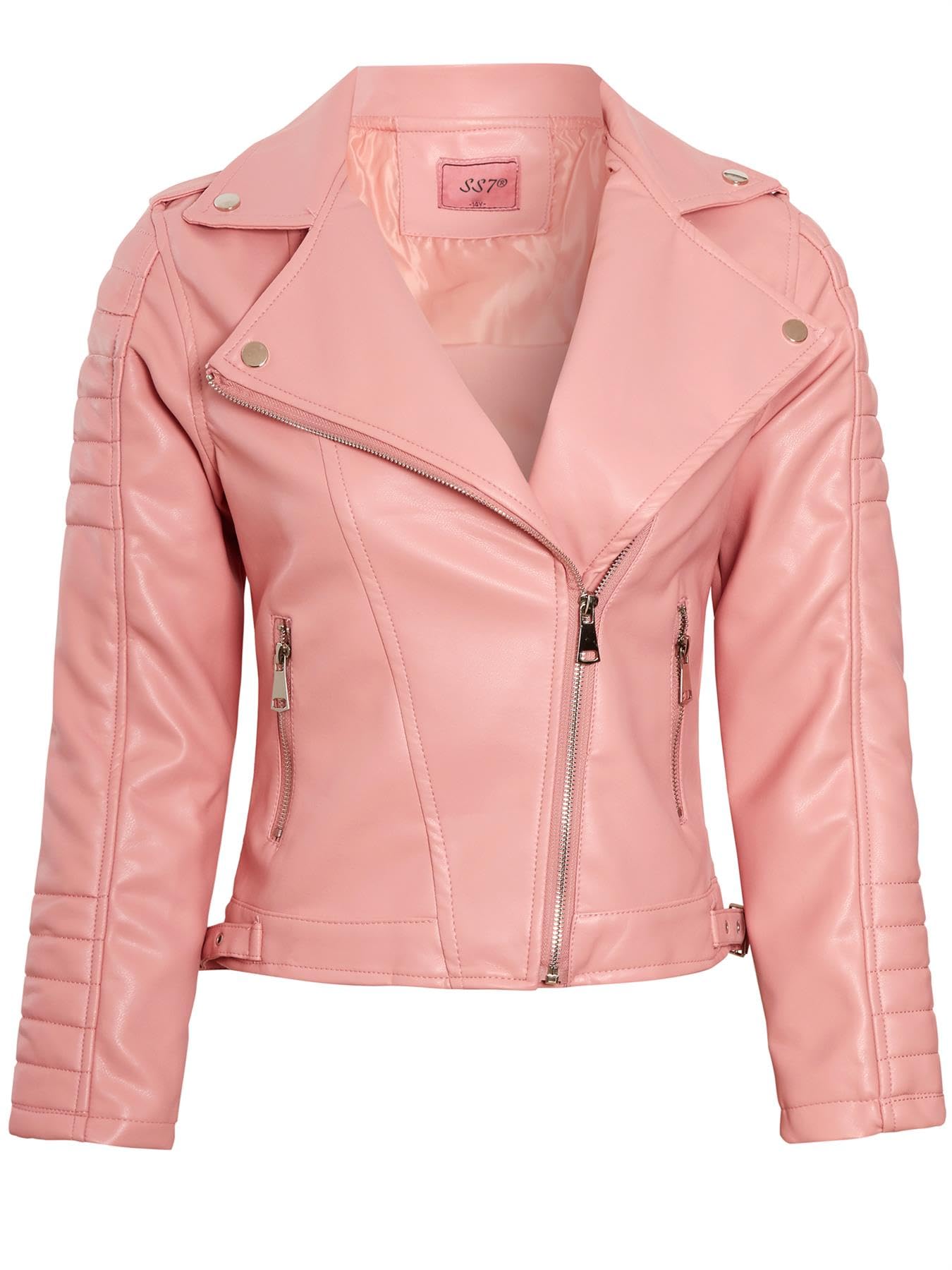 Ss7 Girls Pink Biker Jacket Faux Leather Coat