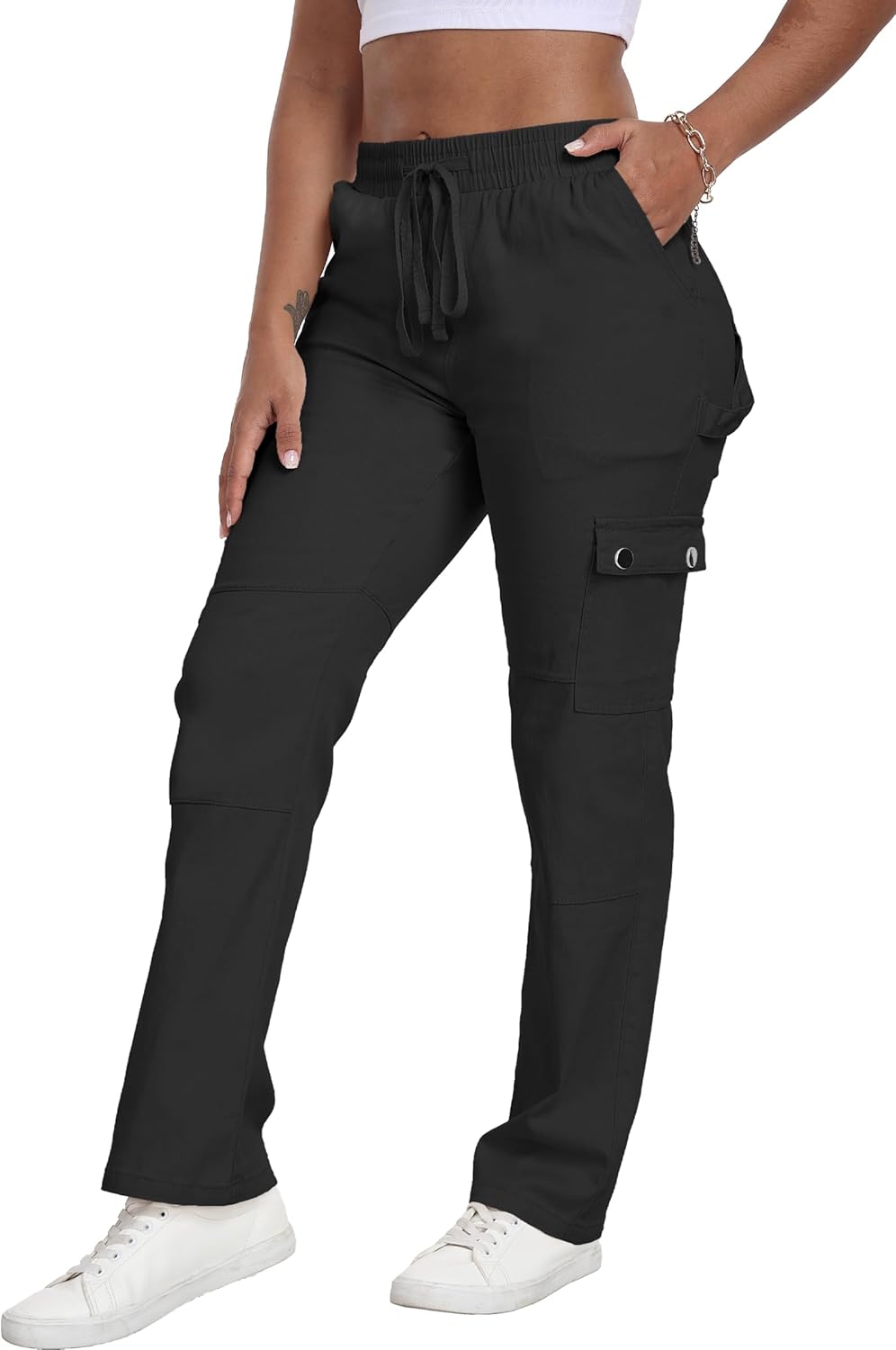 HVEPUO Womens Pants Casual Straight Leg Cargo Pants High Waisted Jeans for Women with Pockets - Image 2