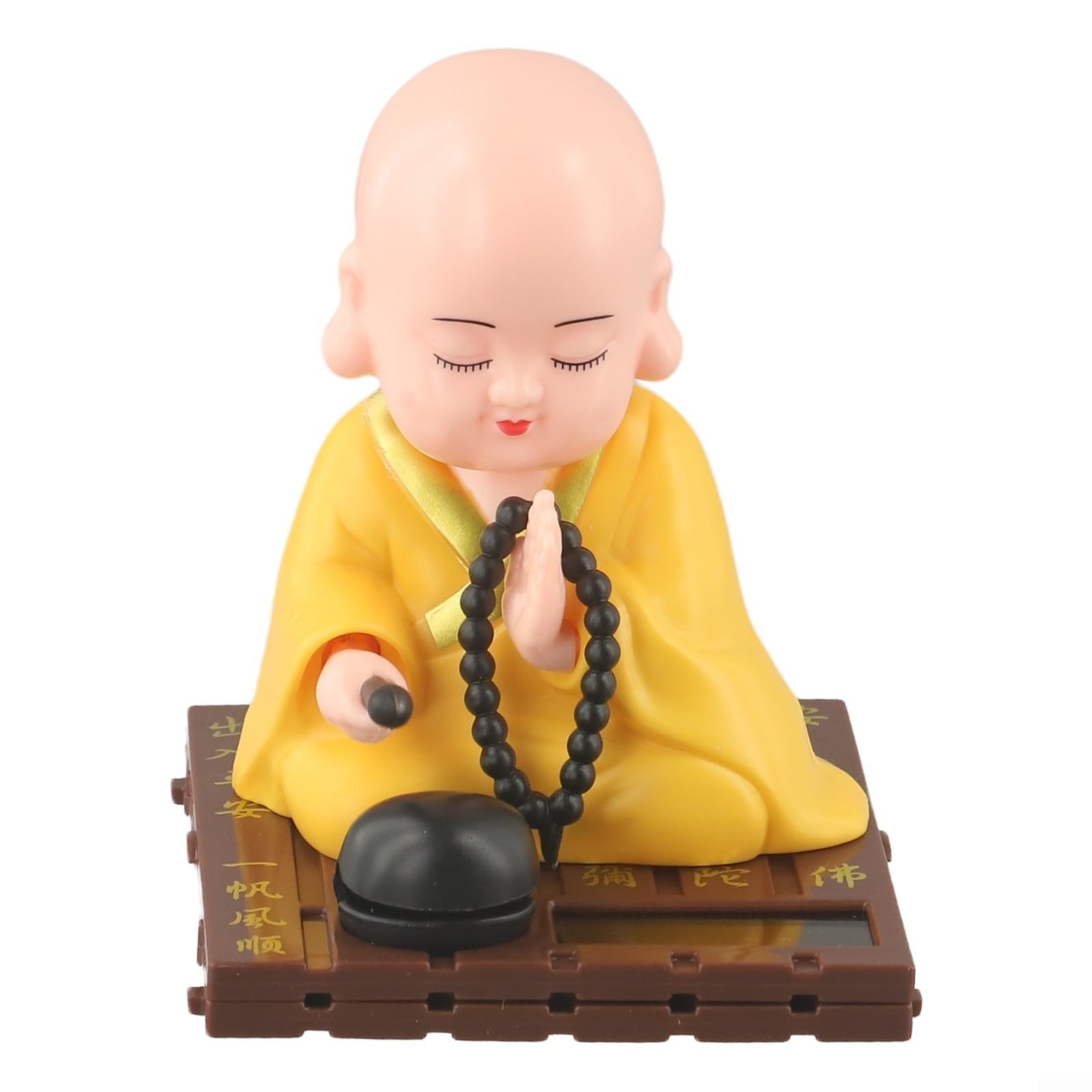 Solar Powered Monk Bobblehead Ornament, ABS Shaking Figure for Car Dashboard Home Office Desk, Sunlight Activated Nodding Decoration with Tape for Gifts and Decor(Yellow)