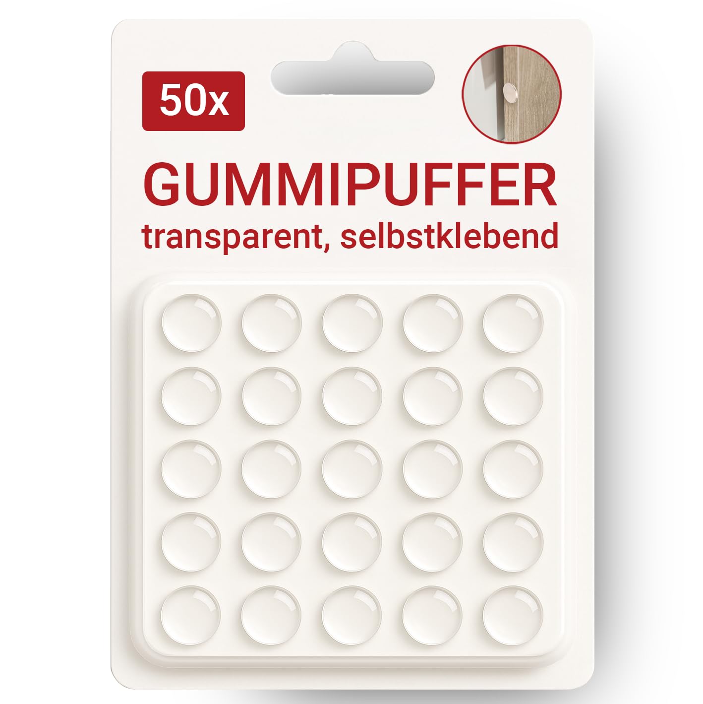 LouMaxx Gummipuffer - 50 Stück Türstopper transparent Ø 8mm - Gummifüsse selbstklebend mit extra starkem Halt - Anschlagpuffer verhindern Rutschen und Kratzer - Gummifüße selbstklebend