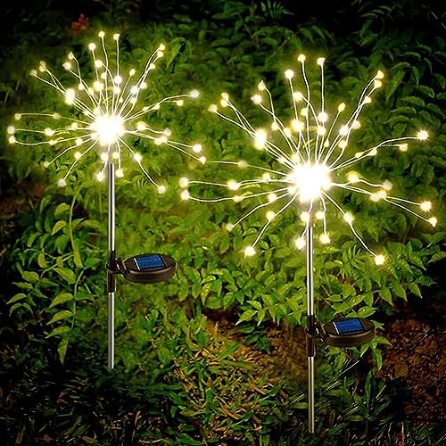 PINHEN Solar Firework Lights, 2 Pack Solar Garden Lights 200 LEDs 8 Lighting Modes Solar Lights Outdoor Waterproof for Garden Path Yard Patio Walkway Pathway Party Wedding Decorative (Warm White) by PINHEN - Used condition - US$13.64