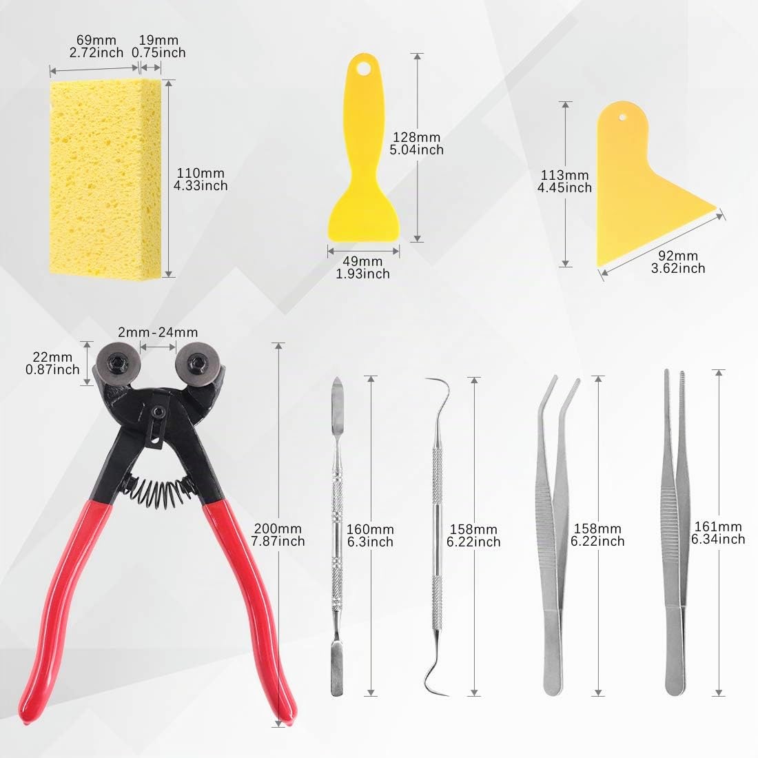 Swpeet Kit de 8 outils pour mosaïque, comprenant une pince coupe-mosaïque en verre très résistante, une pince coupante à roulettes, 2 grattoirs, 2 pinces à épiler, 1 crochet à double extrémité