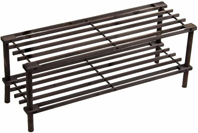 PRIMA HOUSEWARES Wooden Shoe Boot Trainer Rack Storage Shelf Organiser Stand Unit - Dark Oak - 2 Tier