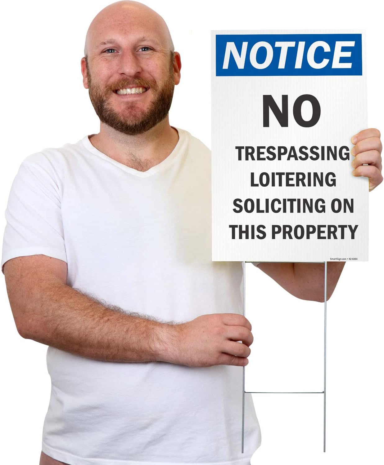 SmartSign 12" x 18" (2-Pack) Notice No Trespassing Loitering Soliciting On Property Yard Sign with Stake, 2-Sided, Large 160 mil Thick Corrugated Plastic, 15" tall Metal H-Stakes