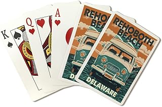 Rehoboth Beach, Delaware, Letterpress, Camper Van (52 Playing Cards, Poker Size Card Deck with Jokers)