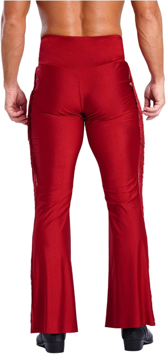 Men's Fringe Dance Pants Vintage Bell Bottom Pants Flared Trousers Ballroom Dance Pants