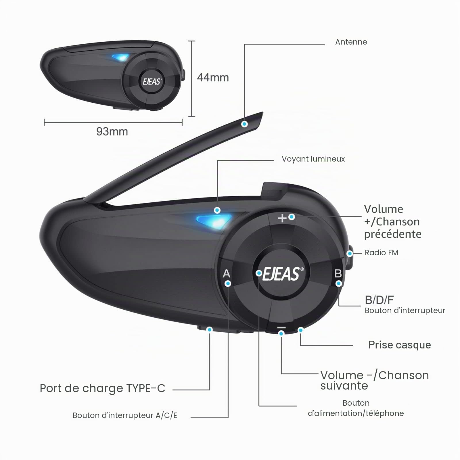 EJEAS Q7 Intercom Moto Duo pour 2 Casques, Système d'Interphone de Casque de Moto Bluetooth 5.1 avec Son Stéréo et Paire Rapide pour l'équitation, Le Ski et l'alpinisme (Lot de 2)
