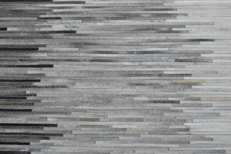 Miniatura 7 de Piel auténtica, alfombra tejida a mano, piel de vaca natural, alfombra de parches a rayas, antideslizante gruesa, acento de piso para comedor,