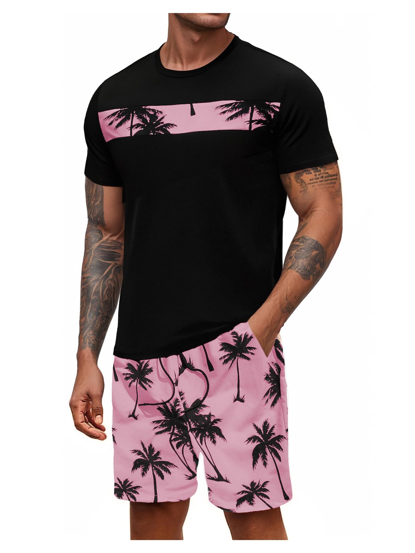 Floerns Men's Shirt and Shorts 2 Piece Sets Graphic Print Beach Outfits