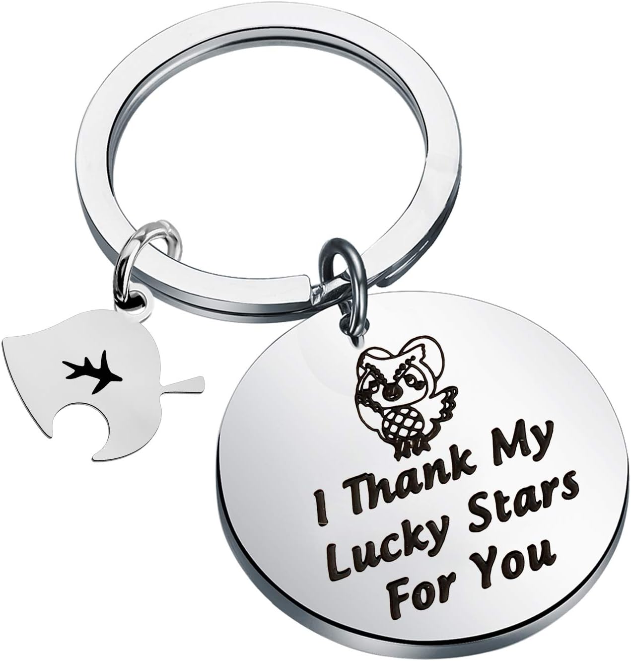 FOTAPAnimal Crossing Inspire Gift I Thank My Lucky Stars for You Keychain Animal Crossing Owl Gift New Horizons Gift Nook Leaf Gift AC Gift for Video Game Lover