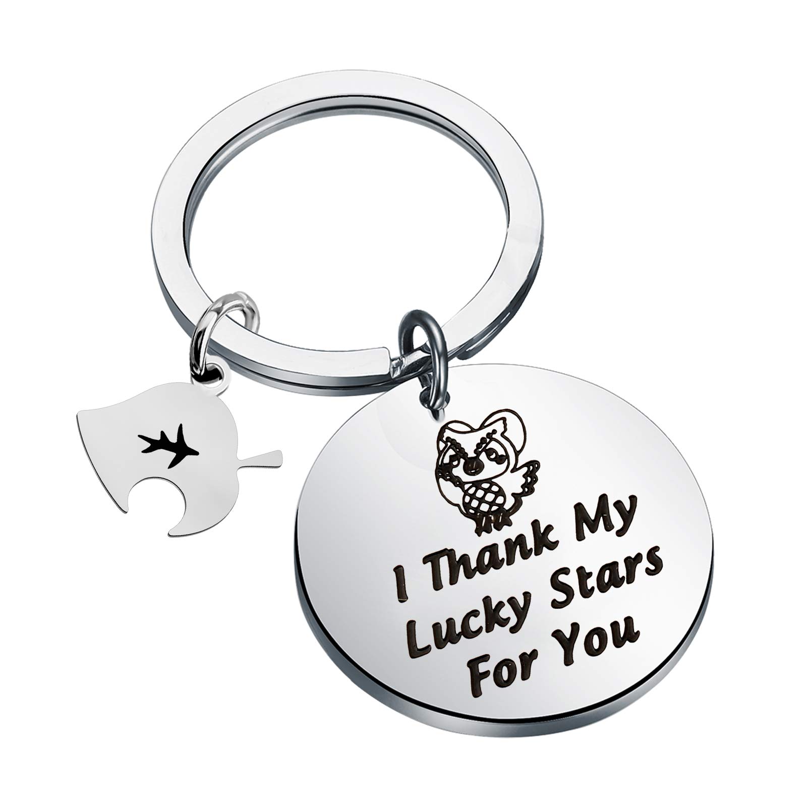 FOTAPAnimal Crossing Inspire Gift I Thank My Lucky Stars for You Keychain Animal Crossing Owl Gift New Horizons Gift Nook Leaf Gift AC Gift for Video Game Lover