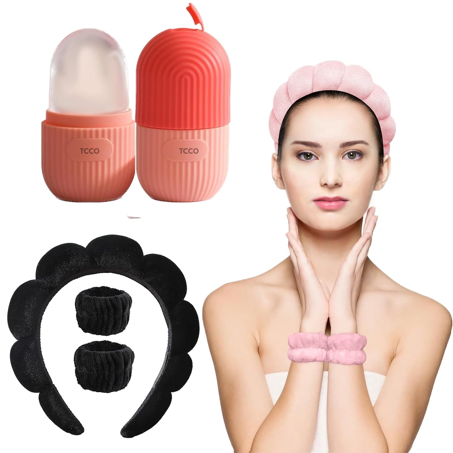 ztocoz Spa Headbands for Washing Face or Facial, Set of 2 Skincare Headbands, Terry Cloth Headband Combo Pack - Puffy Makeup Headbands for Face Washing, Mask, Skin Treatment(Ice Cube Roller Massager for Face)-picture-23
