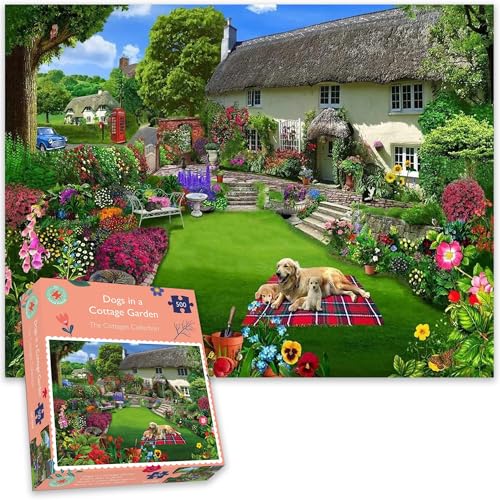 500 Piece Jigsaw Puzzles For Adults - Dogs In A Cottage Garden - British Artist | Made in the UK | Recycled Puzzleboard | 50cm X 38cm, Jigsaw Puzzles For Adults…
