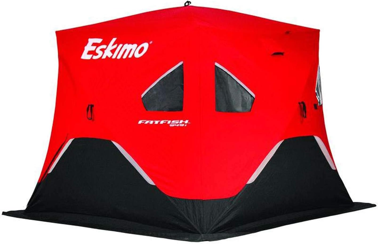 Eskimo FF949i FatFish Pop-up Portable Hub-Style Ice Shelter, Wide Bottom Design 61 sq ft. Fishable Area, 3-4 Person Insulated,Red
