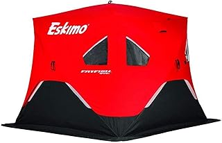 FF949i FatFish Pop-up Portable Hub-Style Ice Shelter, Wide Bottom Design 61 sq ft. Fishable Area, 3-4 Person Insulated,Red