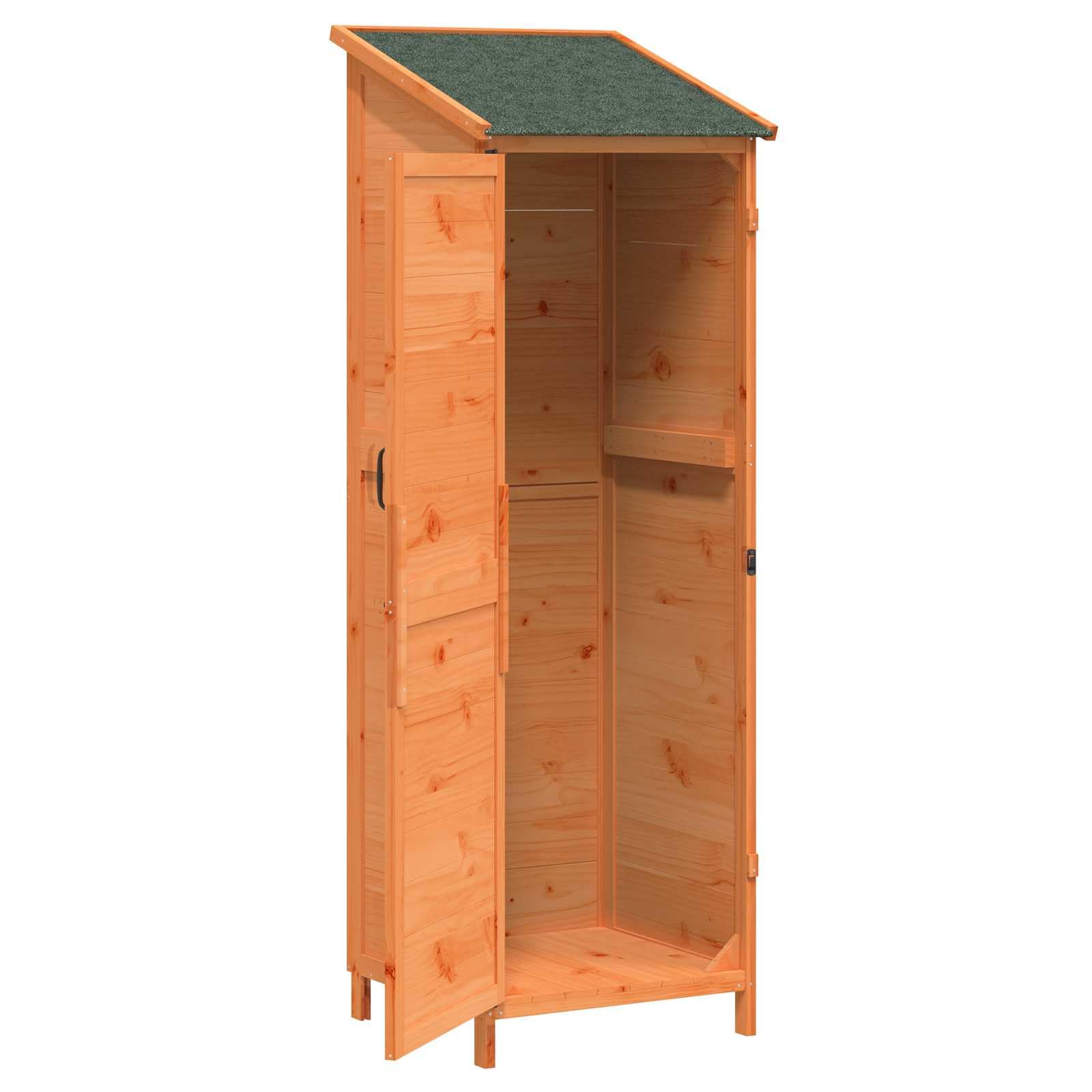 Domek ogrodowy z litego drewna 59,5x56x176,5 cm brązowy | Drzwi wentylacyjne z listwami wentylacyjnymi, wodoodporny dach bitumiczny, przechowywanie narzędzi zewnętrznych