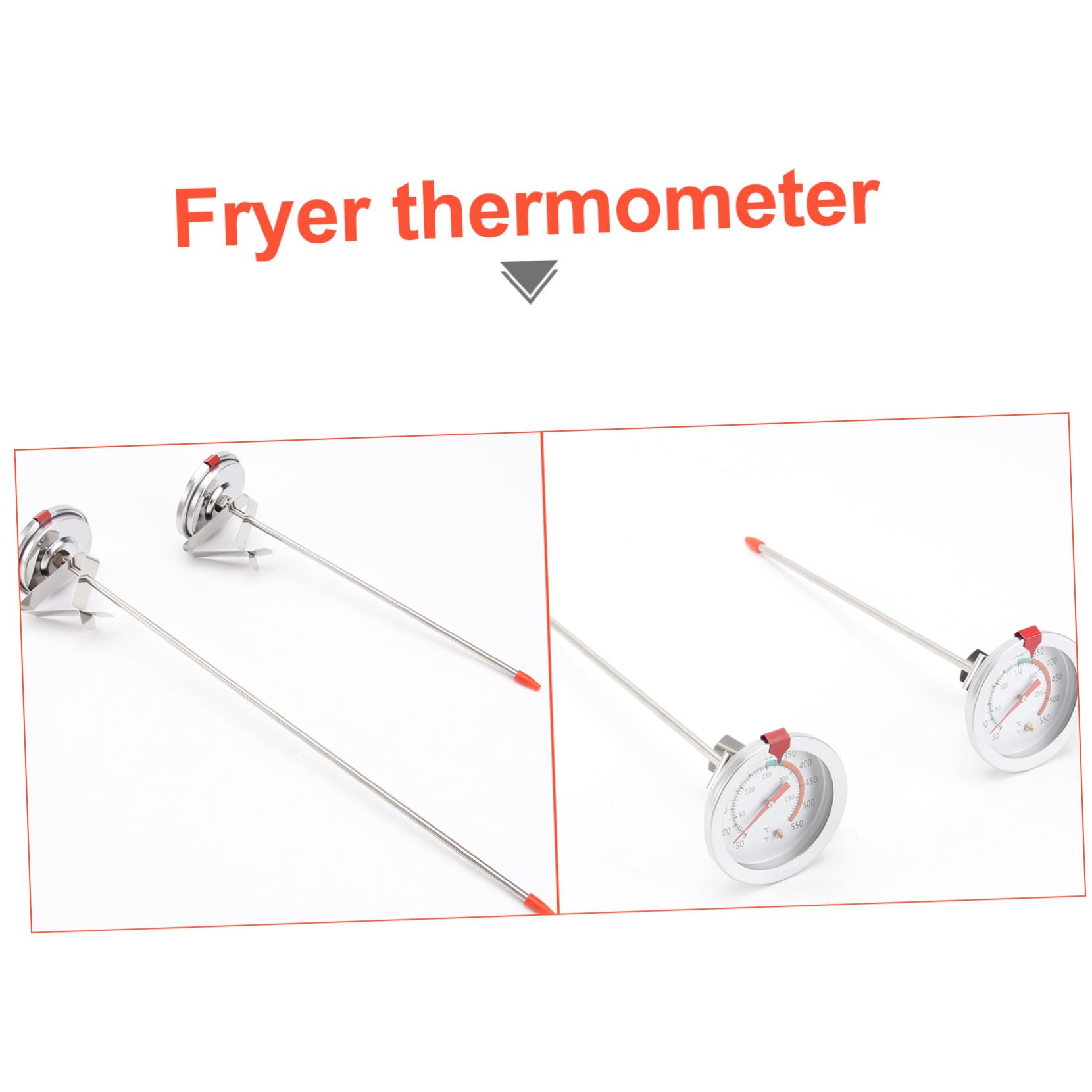 2 Piezas Termómetro para Freír de Acero Inoxidable Resistente al Calor con Clip Fijo Medidor de Temperatura para y Freidoras Precisa Fácil y Uso