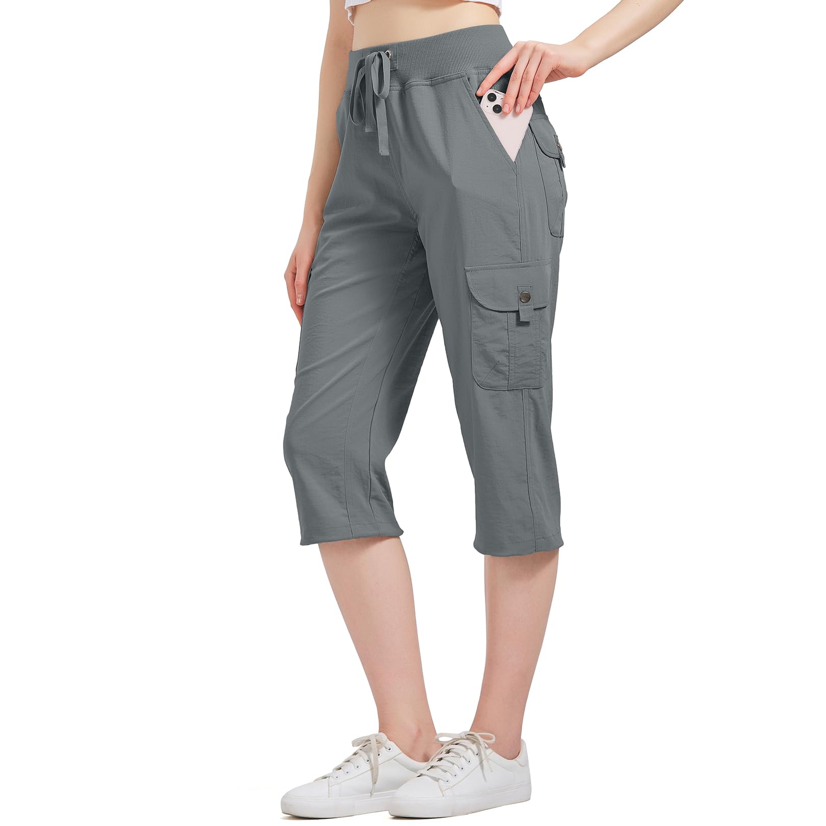 Jogwits 3/4 Cargohose Damen – Leichte Stretch Caprihose für Sommer & Wandern mit 6 Taschen, Atmungsaktive Outdoor Sporthose für Reisen